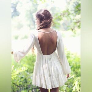 Gypsy Junkies White Tiered Bell Sleeve Open Back Mini Dress | Boho Indie Sleaze